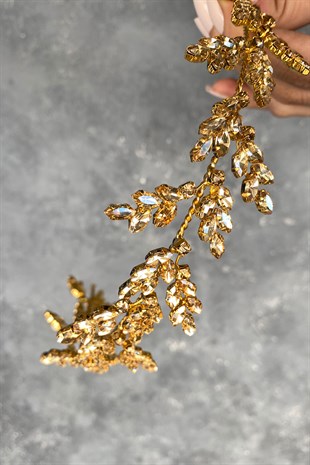Honey Color Beryl Leaf Motif Bridal Henna Crown Hair Accessory