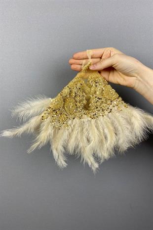 Honey Color Bead Embroidered Vip Hairy Design Bridal Halay Handkerchief 1 Piece