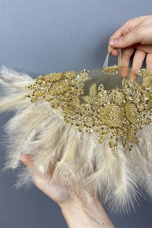 Honey Color Bead Embroidered Vip Hairy Design Bridal Halay Handkerchief 1 Piece