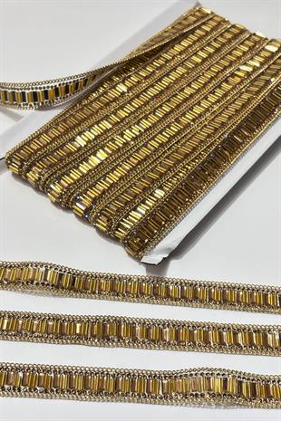 Bal Rengi Boru Boncuklu Ütüyle Yapışan Şerit Taş