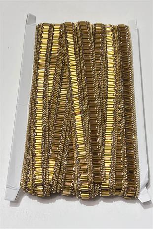 Bal Rengi Boru Boncuklu Ütüyle Yapışan Şerit Taş