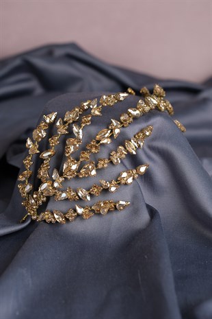 Bal Rengi Çift Taraflı Helen Saç Aksesuarı Gelin Tacı