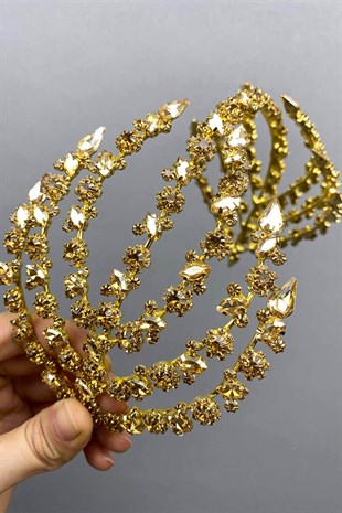 Bal Rengi Çift Taraflı Helen Saç Aksesuarı Gelin Tacı