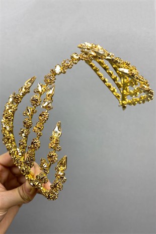 Bal Rengi Çift Taraflı Helen Saç Aksesuarı Gelin Tacı