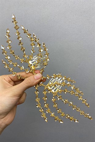 Honey Color Double Sided Leaf Patterned Hair Accessory Henna Crown