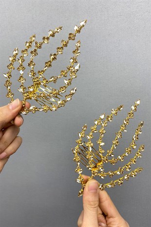 Honey Color Double Sided Leaf Patterned Hair Accessory Henna Crown