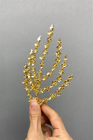 Honey Color Double Sided Leaf Patterned Hair Accessory Henna Crown