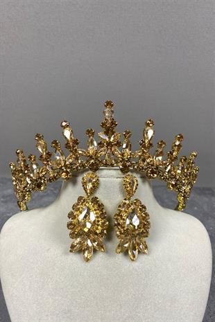 Honey Color Cooker Bridal Henna Crown And Stud Earrings