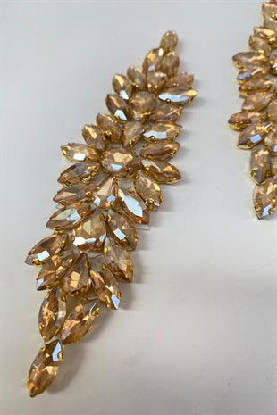 Bal Rengi Damla Mekik Taşlı Ütüyle Yapışan Parlak Taşlı Aplik