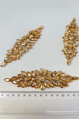 Bal Rengi Damla Mekik Taşlı Ütüyle Yapışan Parlak Taşlı Aplik