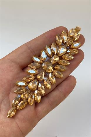 Bal Rengi Damla Mekik Taşlı Ütüyle Yapışan Parlak Taşlı Aplik