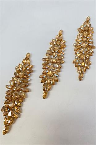 Bal Rengi Damla Mekik Taşlı Ütüyle Yapışan Parlak Taşlı Aplik