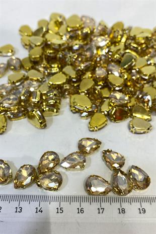 Bal Rengi Damla Metal Kasalı Beyoğlu Taşı Dikme Cam Boncuk 5 Adet