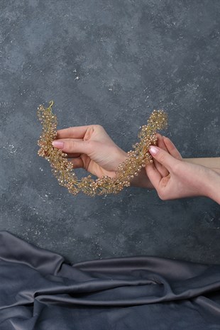 لون العسل دورو مطرز تاج الزفاف وإكسسوار العمامة