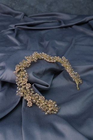 لون العسل دورو مطرز تاج الزفاف وإكسسوار العمامة