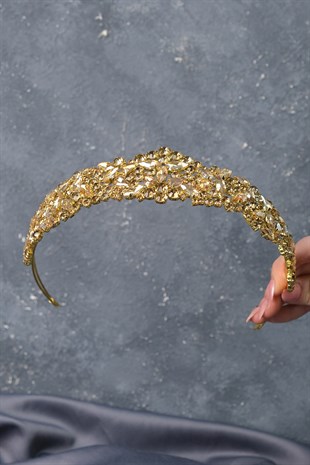 Honey Color Ela Band Model Bridal Crown Hair Accessory