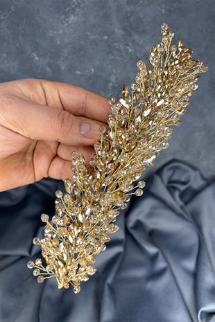 Bal Rengi  Elisa Boncuklu Gelin Kına Tacı Saç Ve Türban Aksesuarı