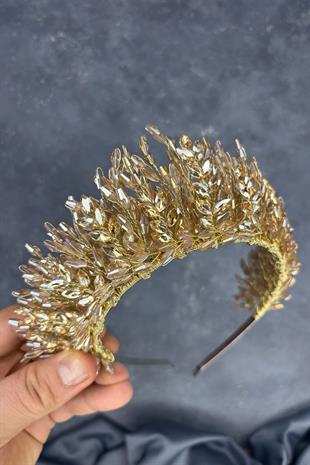 Honey Color Elisa Design Beaded Bridal Henna Crown Hair Accessory