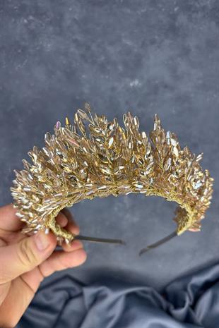 Honey Color Elisa Design Beaded Bridal Henna Crown Hair Accessory