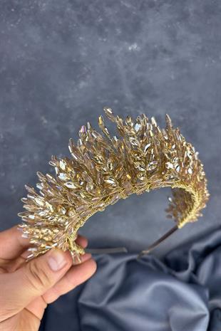 Honey Color Elisa Design Beaded Bridal Henna Crown Hair Accessory