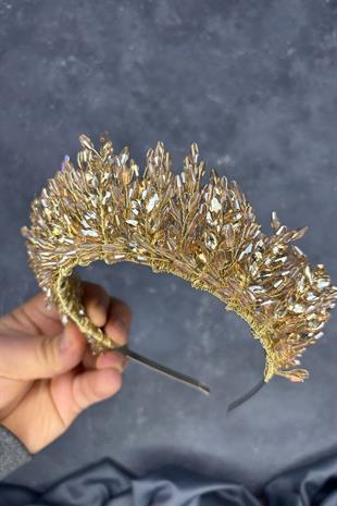 Honey Color Elisa Design Beaded Bridal Henna Crown Hair Accessory