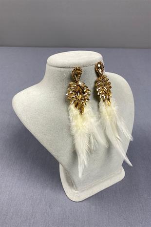 Bal Rengi En Şık Tüylü Özel Davet Balo Düğün Abiye Küpe