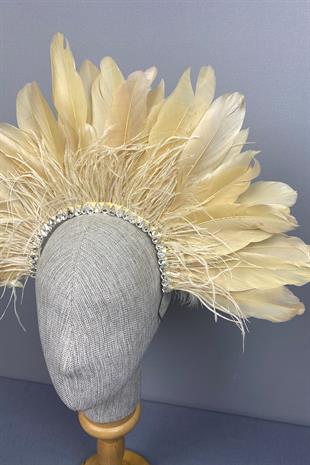 Honey Color Enda Feather Stoned Bridal Henna Crown Accessory