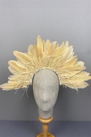 Honey Color Enda Feather Stoned Bridal Henna Crown Accessory