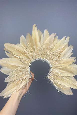 Honey Color Enda Feather Stoned Bridal Henna Crown Accessory