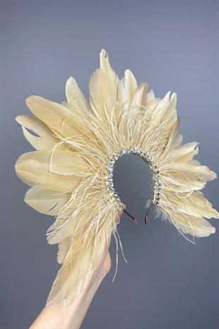 Honey Color Enda Feather Stoned Bridal Henna Crown Accessory