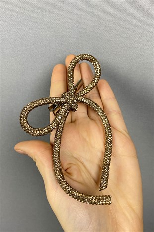 Bal Rengi Full Taşlı Tasarım Fiyonk Saç Tokası