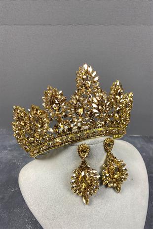 Honey Color Godiva High Bridal Henna Crown And Shuttle Evening Dress Earrings