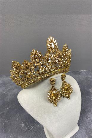 Honey Color Godiva High Bridal Henna Crown And Shuttle Evening Dress Earrings