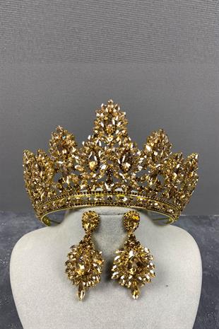 Honey Color Godiva High Bridal Henna Crown And Shuttle Evening Dress Earrings