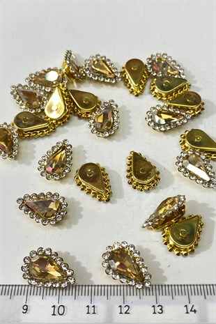 Bal Rengi Gold Kasalı Damla Dikme Taş 10 Adet