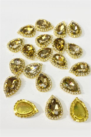 Bal Rengi Gold Kasalı Damla Dikme Taş 5 Adet