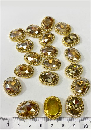 Bal Rengi Gold Kasalı Oval Dikme Taş 5 Adet