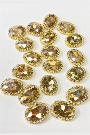 Bal Rengi Gold Kasalı Oval Dikme Taş 5 Adet