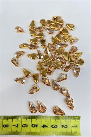 Bal Rengi  Gold Zeminli Dikme Parlak Cam Damla Boncuk 10 Adet