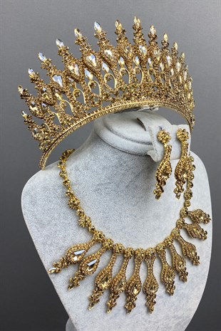 Honey Color Henna Bridal Henna Crown Necklace Earring Set