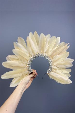 Honey Colored Hera Feather Stoned Bridal Henna Crown Accessory