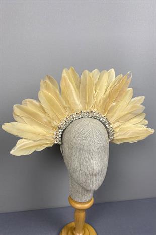 Honey Colored Hera Feather Stoned Bridal Henna Crown Accessory