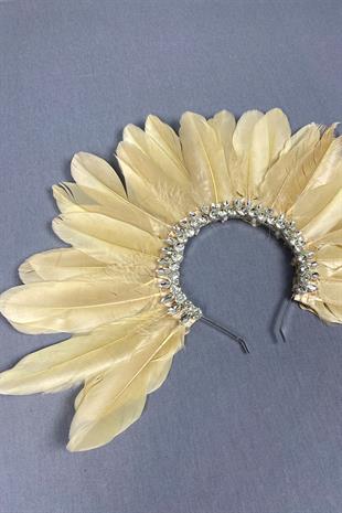 Honey Colored Hera Feather Stoned Bridal Henna Crown Accessory