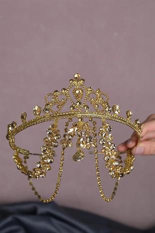 Bal Rengi Hürrem Saçaklı Alınlık Gelin Kına Tacı