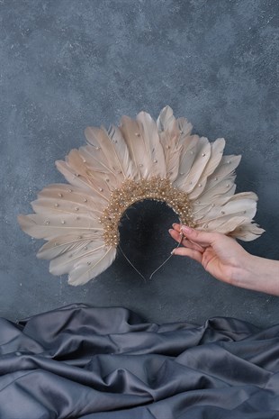 Honey Color Eagle Feathered Stone Special Design Bridal Henna Crown