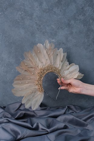 Honey Color Eagle Feathered Stone Special Design Bridal Henna Crown