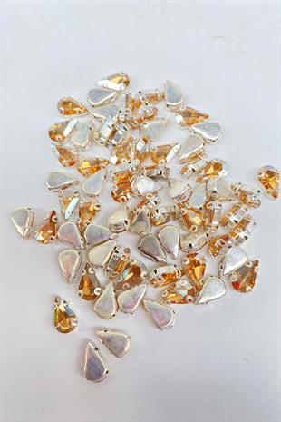 Bal Rengi Kasalı Dikme Parlak Cam Damla Boncuk 10 Adet