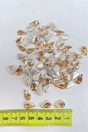 Bal Rengi Kasalı Dikme Parlak Cam Damla Boncuk 10 Adet