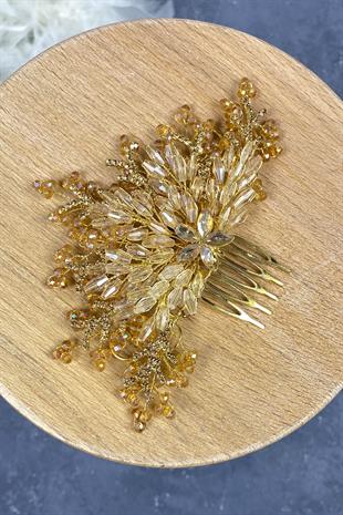 Honey Color Crystal Embroidered Side Comb Hairclip Bridal Hair Accessory