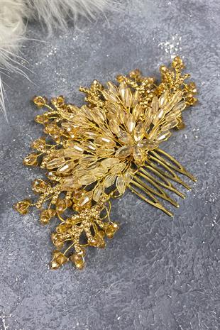 Honey Color Crystal Embroidered Side Comb Hairclip Bridal Hair Accessory